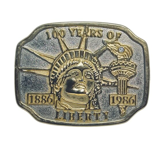 Unbranded Other - VTG 100 Years Of Liberty 1886-1986 Gold/Silver Tone Rhinestone Belt Buckle
